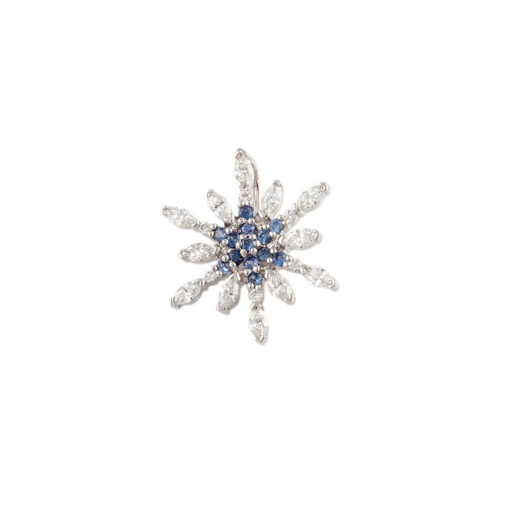 9ct White Gold 0.03ct Round Brilliant, 0.24ct Marquise Cut Diamonds and 0.09ct Round Blue Sapphire Cluster Pendant