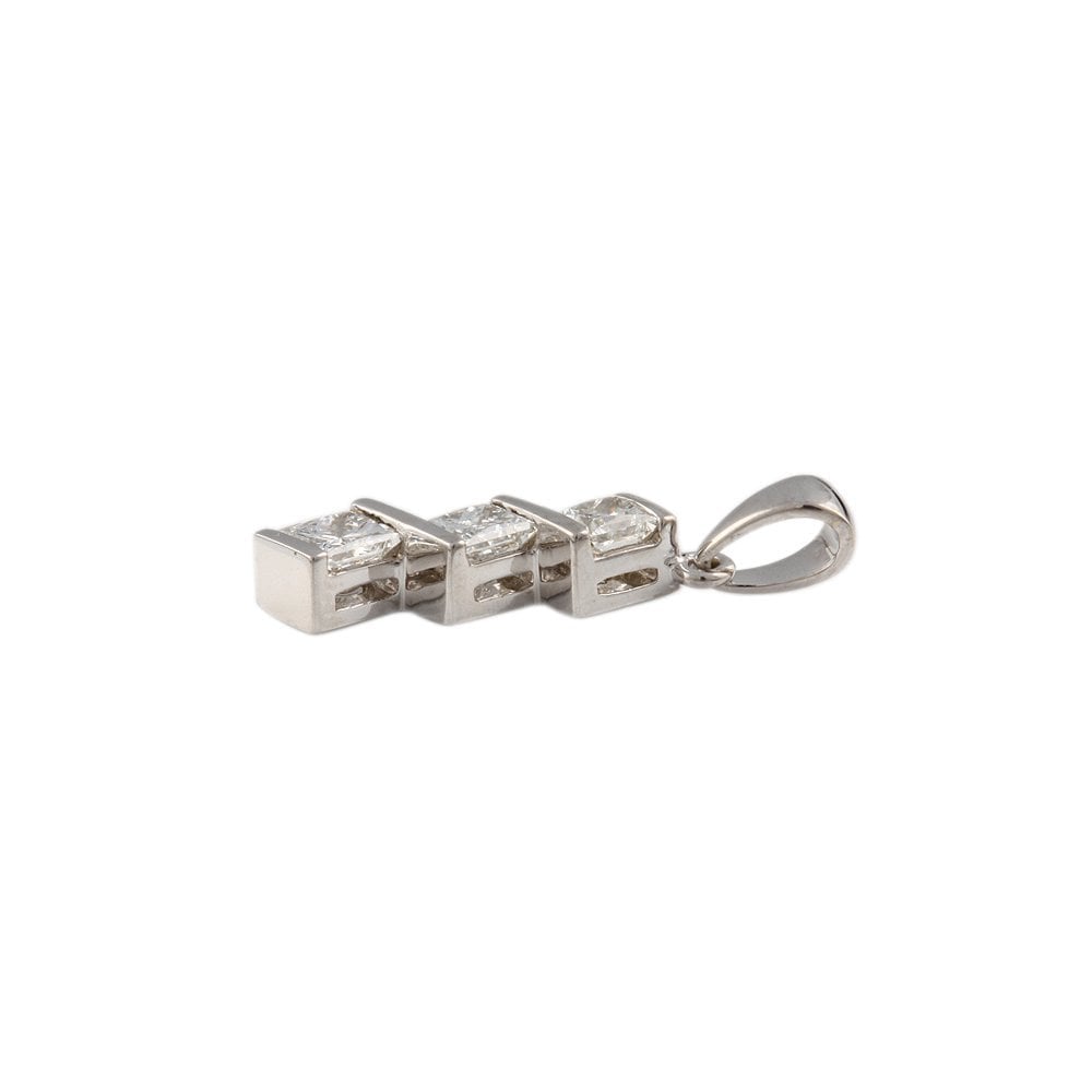 9ct White Gold 0.73ct Princess Cut Diamonds Three Stone Pendant