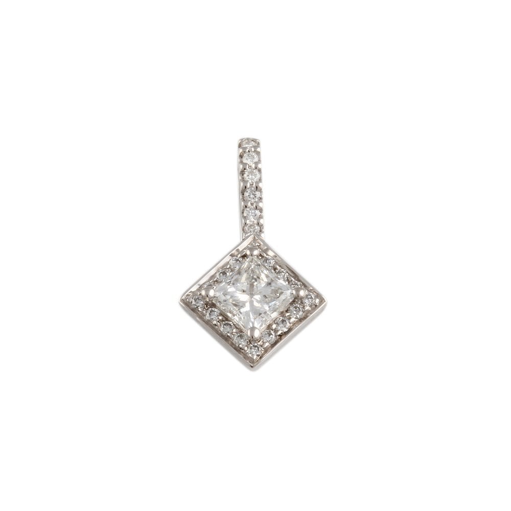 9ct White Gold 0.11ct Round Brilliant Cut and 0.46ct Princess Cut Diamonds Cluster Pendant