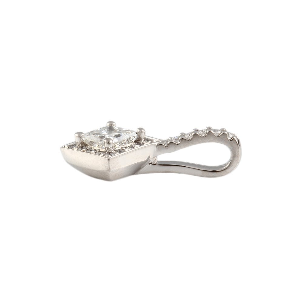 9ct White Gold 0.11ct Round Brilliant Cut and 0.46ct Princess Cut Diamonds Cluster Pendant