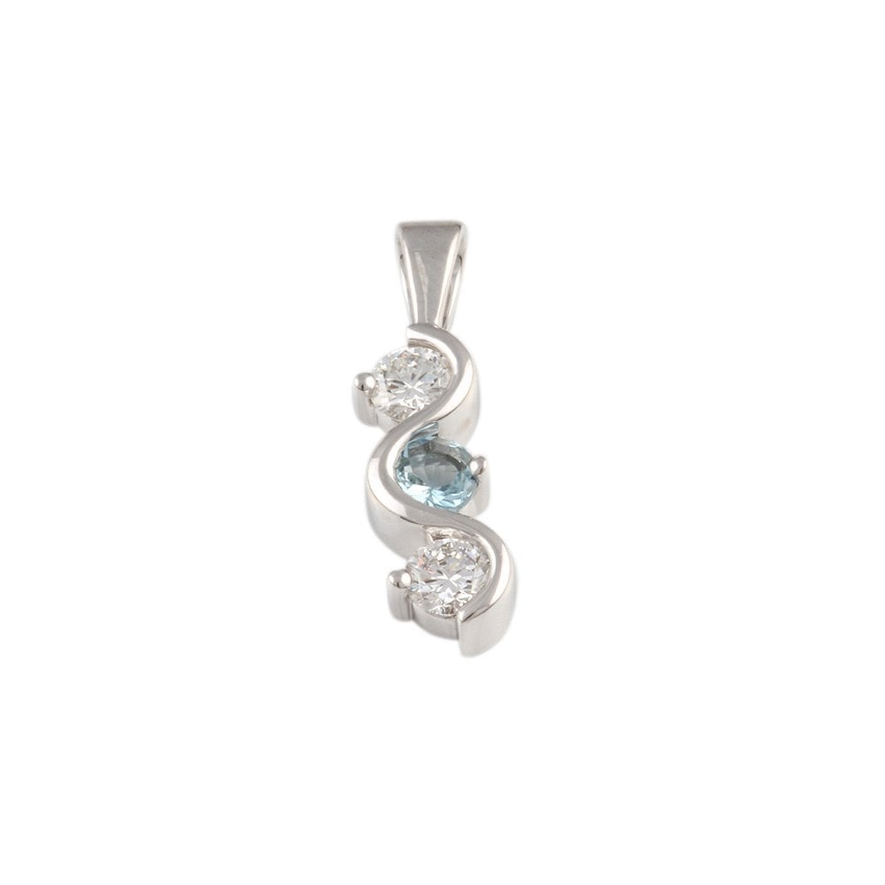 9ct White Gold 0.48ct Round Brilliant and 0.23ct Round Aquamarine Three Stone Pendant