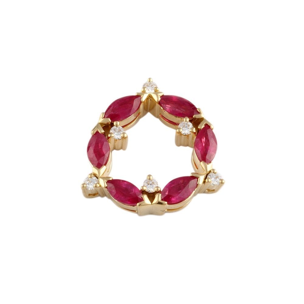 9ct Yellow Gold 0.18ct Round Brilliant Cut Diamonds and 2.02ct Marquise Ruby Pendant