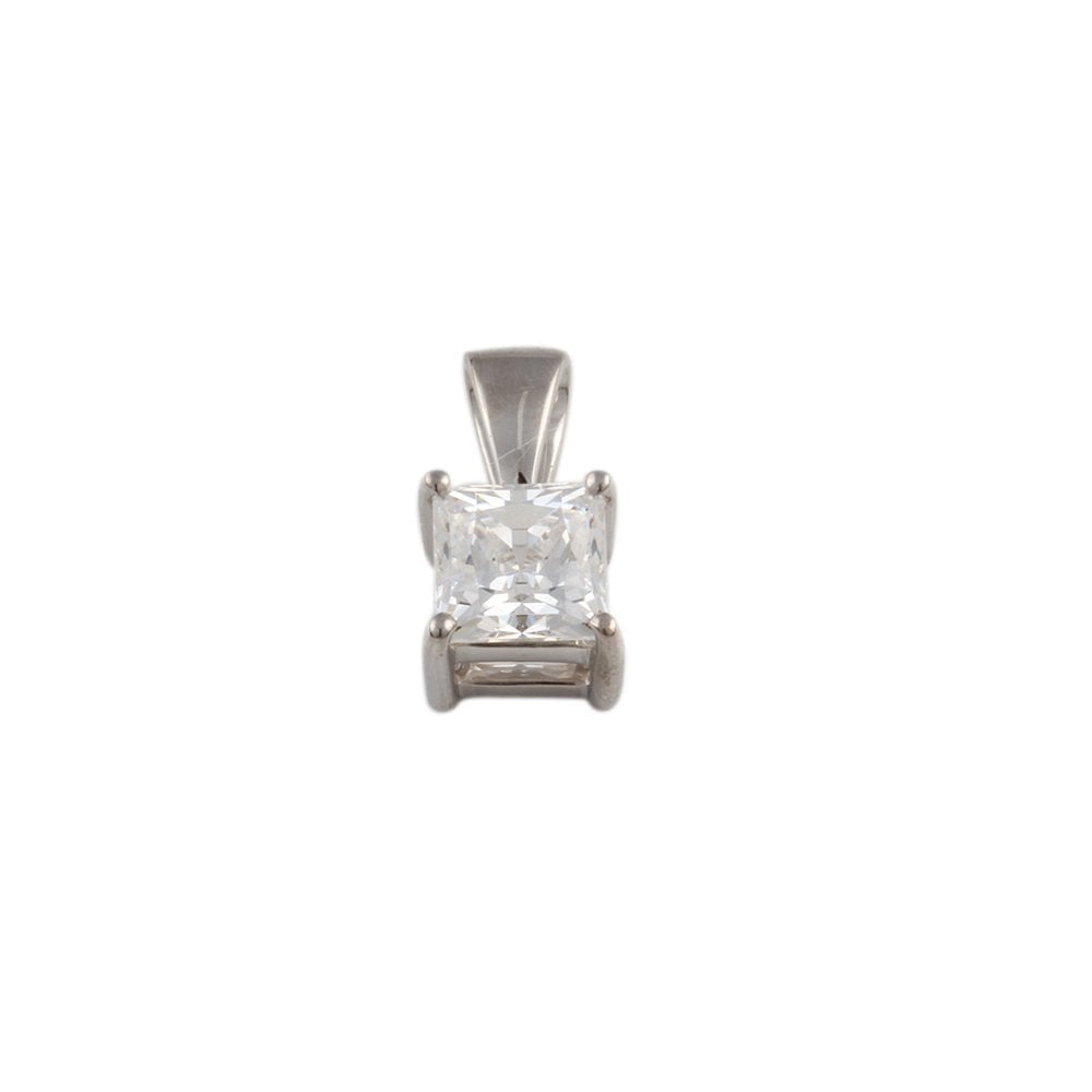 9ct White Gold 0.75ct Princess Cut Diamond Solitaire Pendant