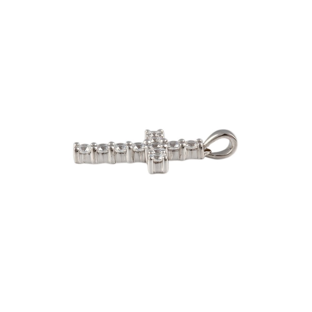 9ct White Gold 0.99ct Round Brilliant Cut Diamonds Cross Pendant