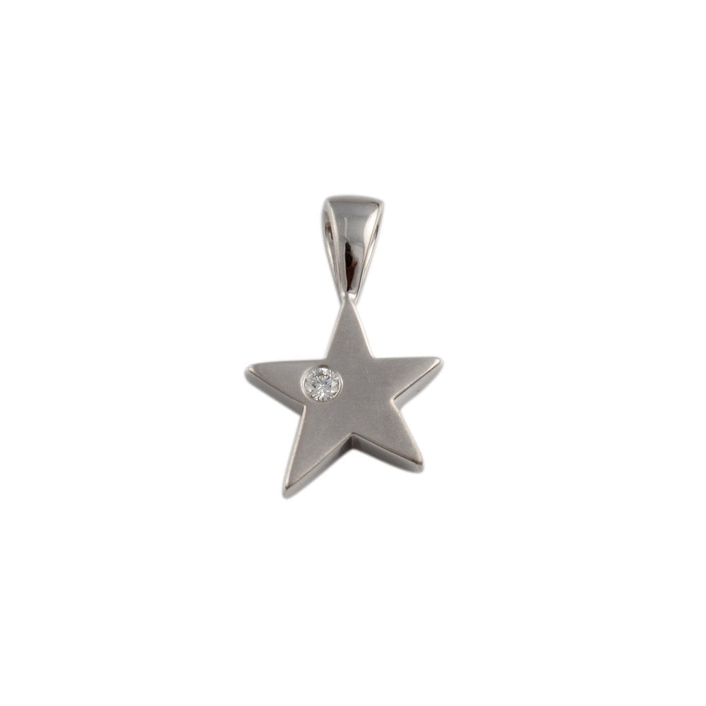 9ct White Gold 0.03ct round Brilliant Cut Diamond Solitaire Star Pendant 0.03ct