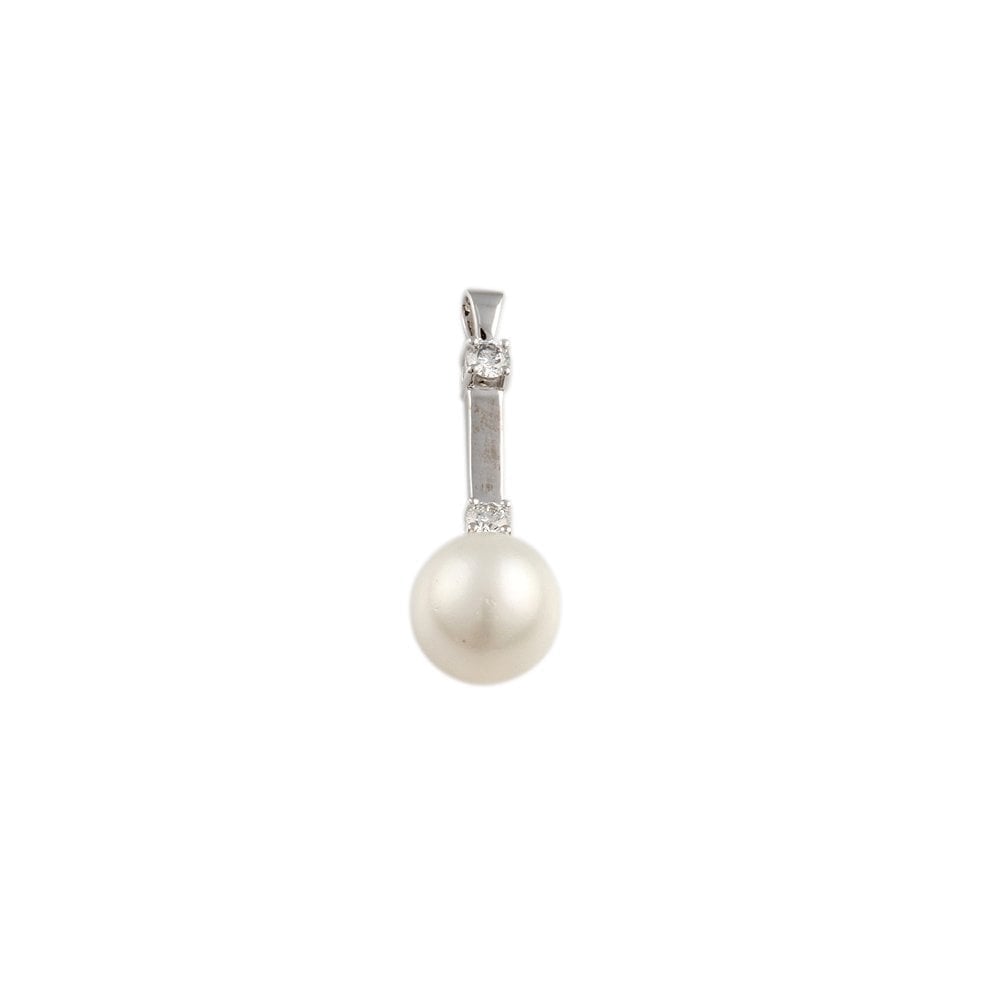 9ct White Gold 0.30ct Round Brilliant and 10.30ct Round Pearl Drop Pendant