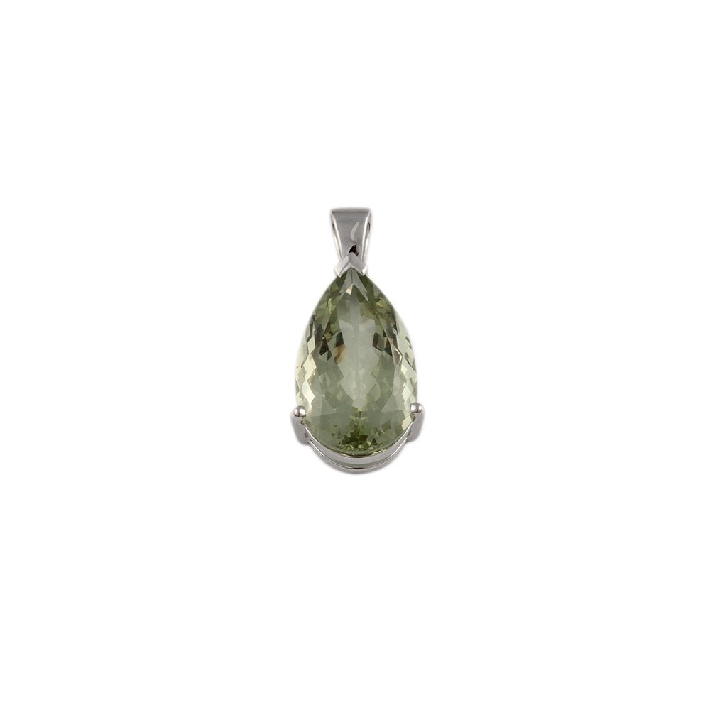 9ct White Gold 20.22ct Pear Shaped Green Amethyst Single Stone Pendant