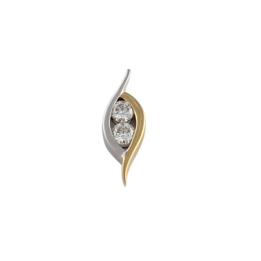 9ct Yellow and White Gold 0.91ct Round Brilliant Cut Diamonds Two Stone Pendant