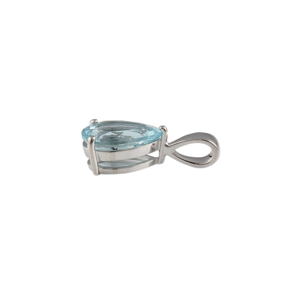 9ct White Gold 3.47ct Pear Aquamarine Single Stone Pendant