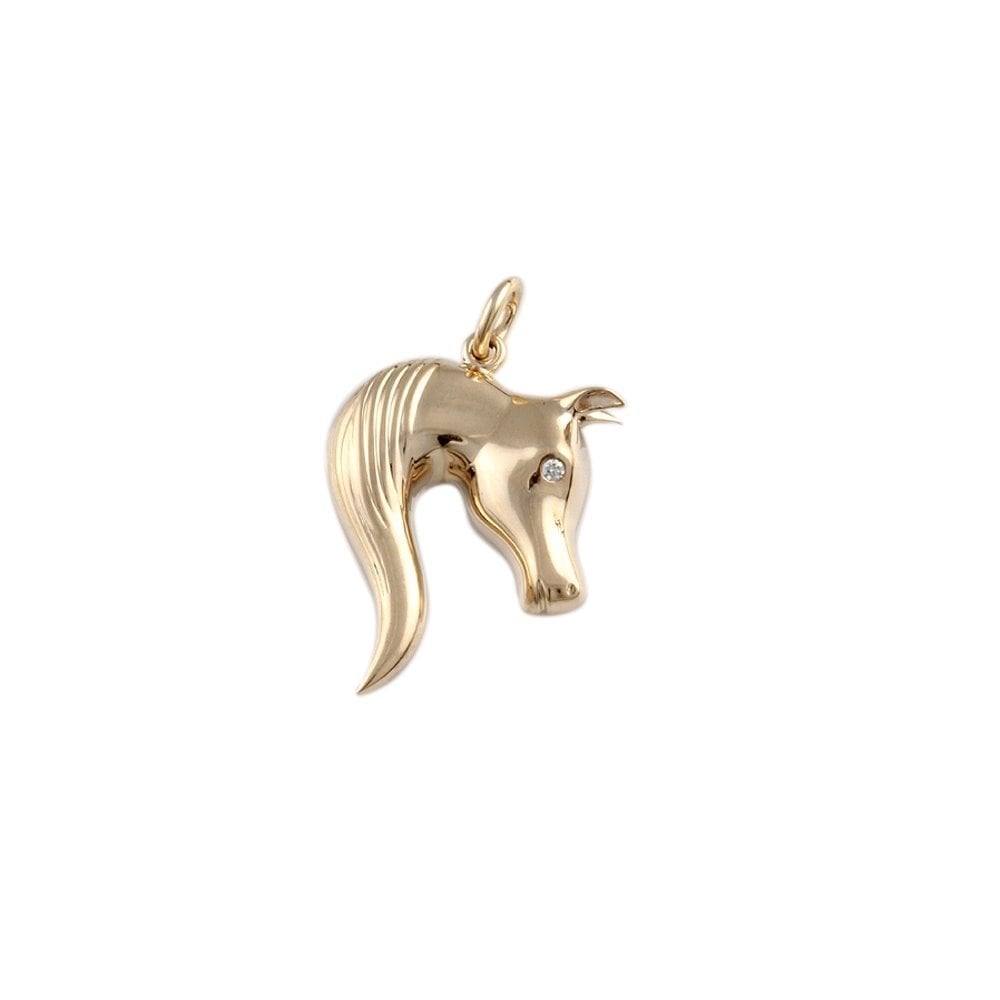9ct Yellow Gold  Diamond Solitaire Seahorse Pendant 0.01ct