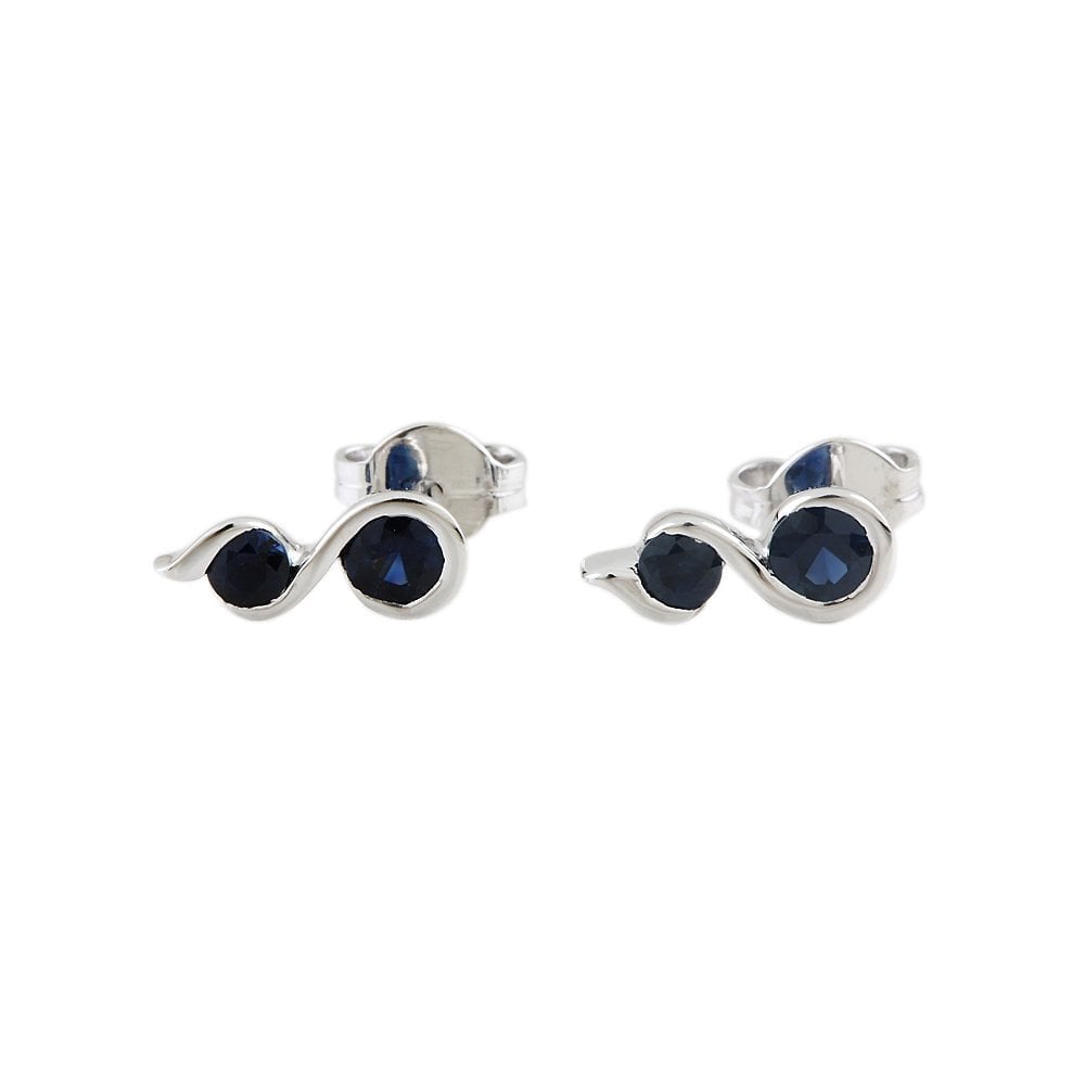 9ct White Gold 0.88ct Round Blue Sapphire Two Stone Drop Earrings