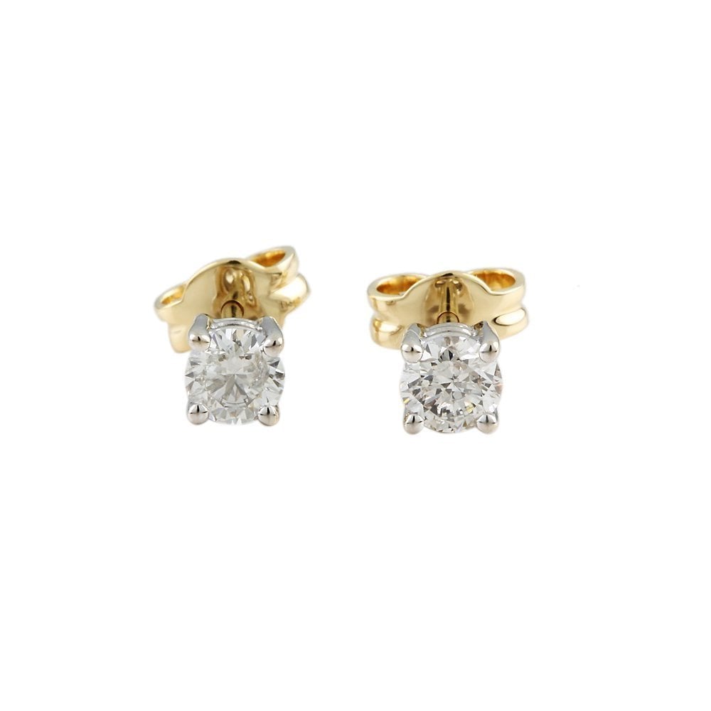 9ct Yellow White Gold 0.71ct Round Brilliant Cut Diamonds Solitaire Earrings