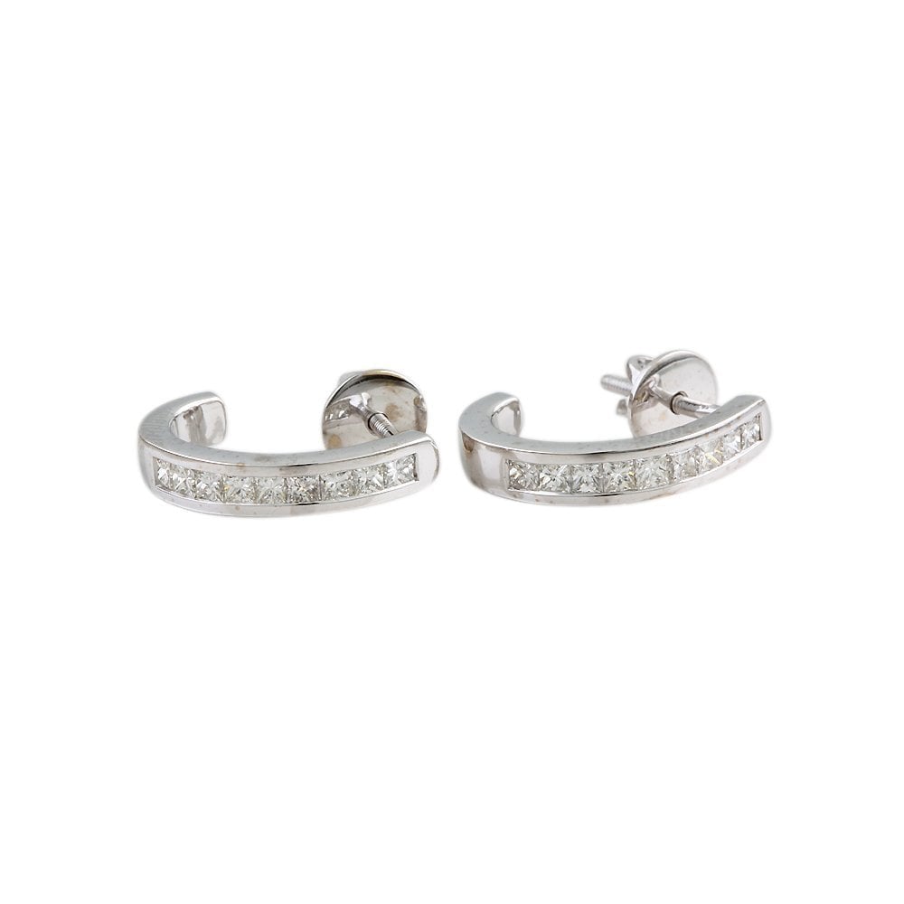 9ct White Gold 0.80ct Princess Cut Diamond Half Hoop Earrings