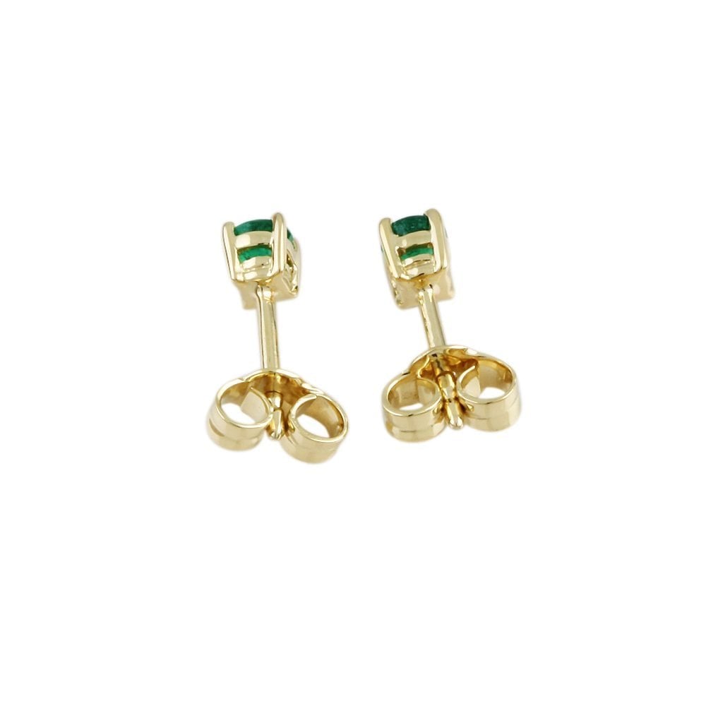 9ct Yellow Gold Round Emerald Single Stone Stud Earrings Total 0.32ct