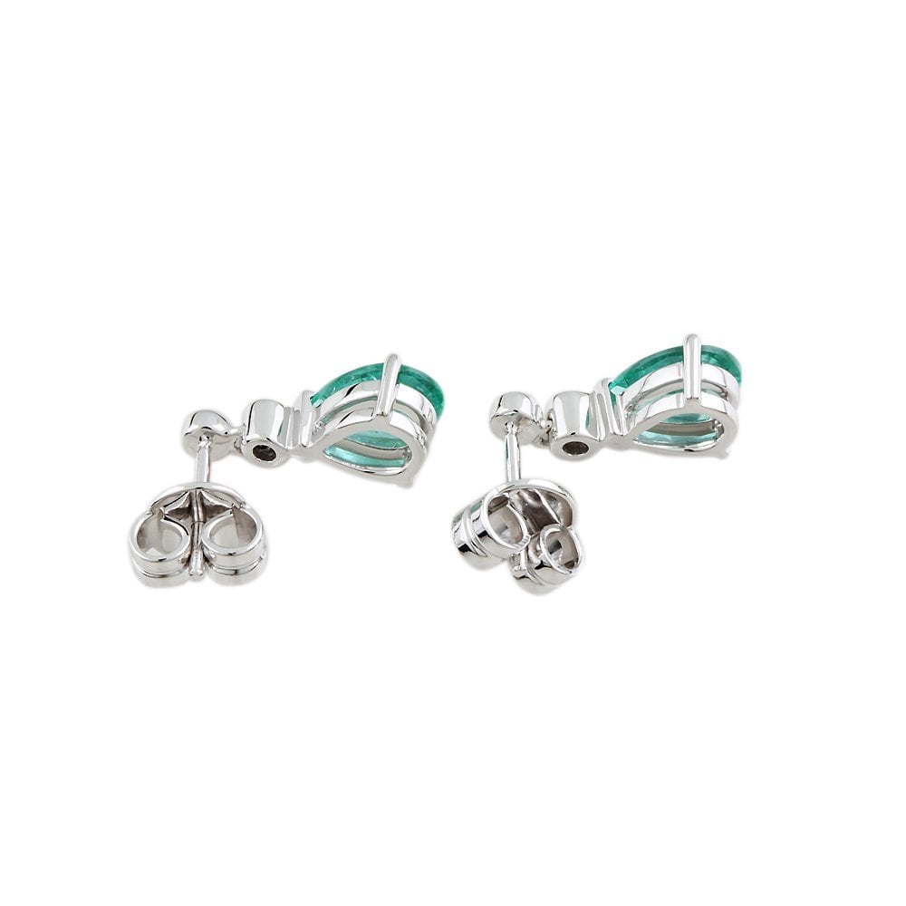 9ct White Gold 0.06ct Round Brilliant Cut Diamond and 1.60ct Pear Emerald Drop Earrings