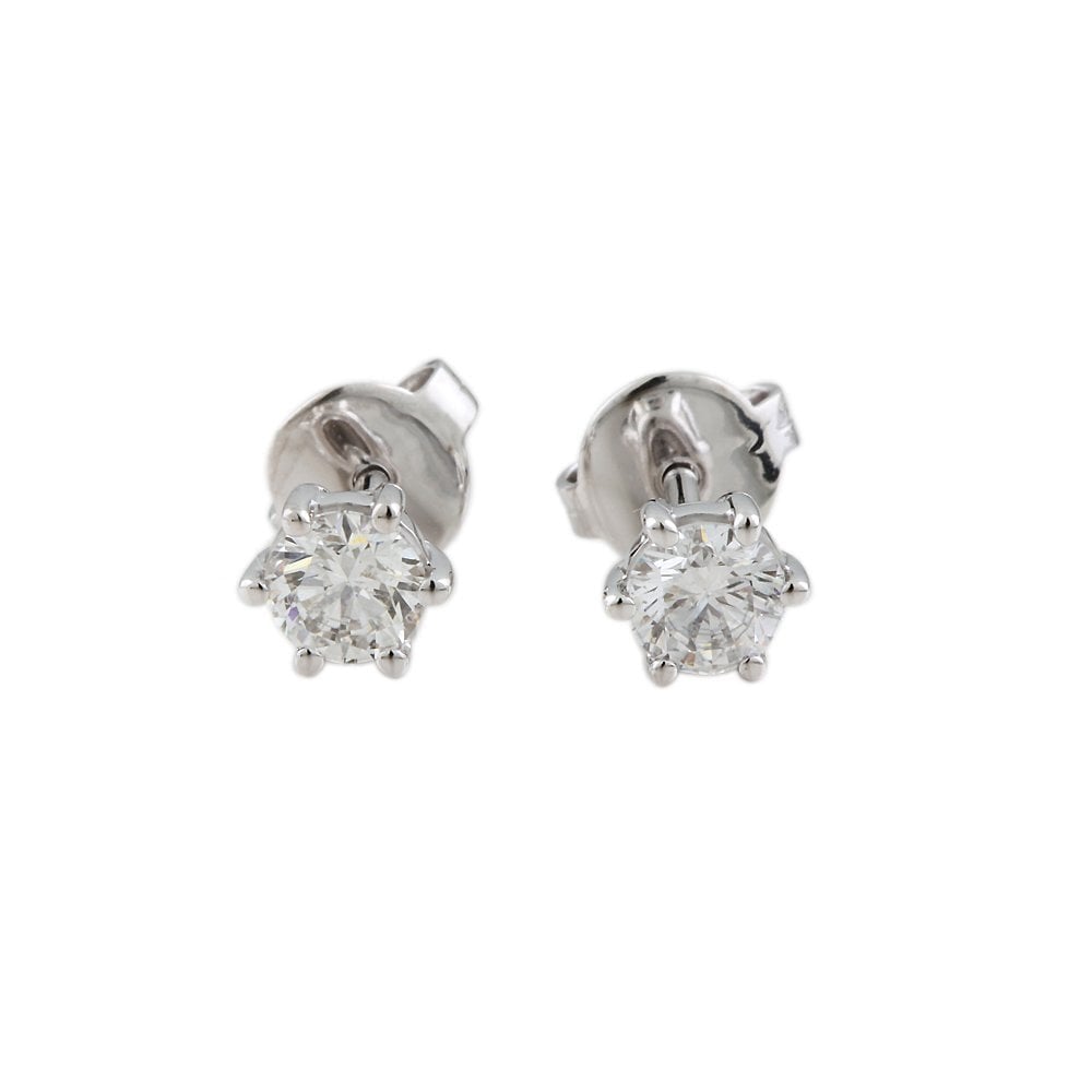 9ct White Gold 0.63ct Round Brilliant Cut Diamond Solitaire Stud Earrings