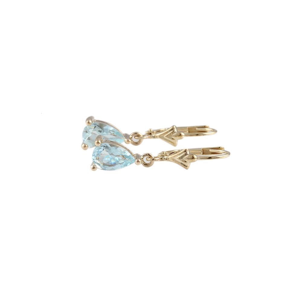 9ct Yellow Gold 1.33ct Pear Aquamarine Drop Earrings