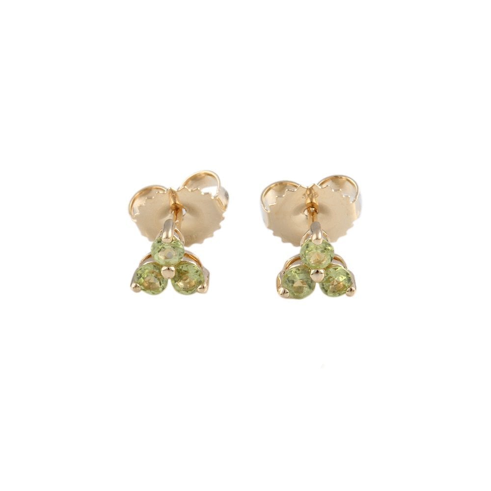 9ct Yellow Gold 0.41ct Round Peridot Three Stone Stud Earrings