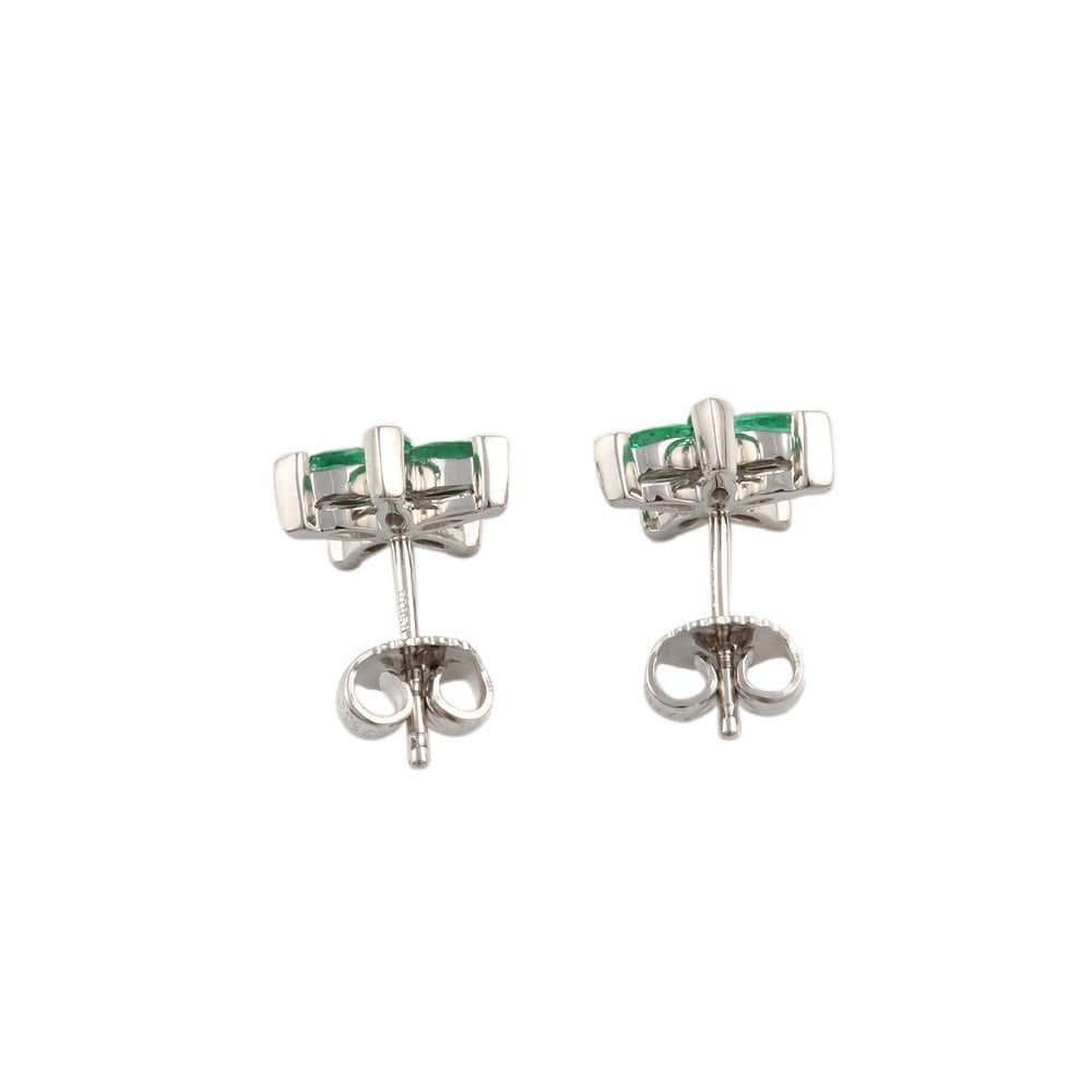 9ct White Gold Marquise Emerald Flower Cluster Earrings 0.70ct