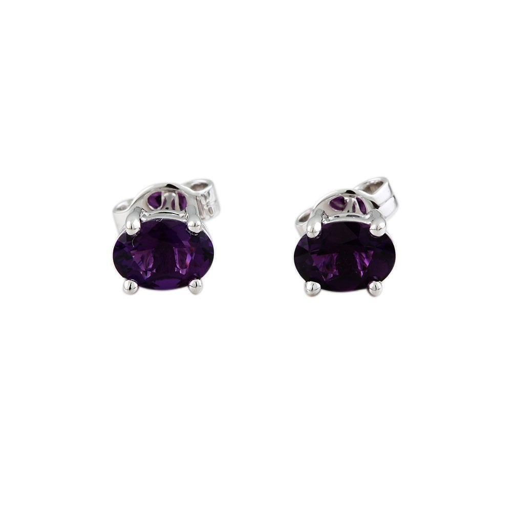 9ct White Gold 1.31ct Oval Amethyst Single Stone Stud Earrings