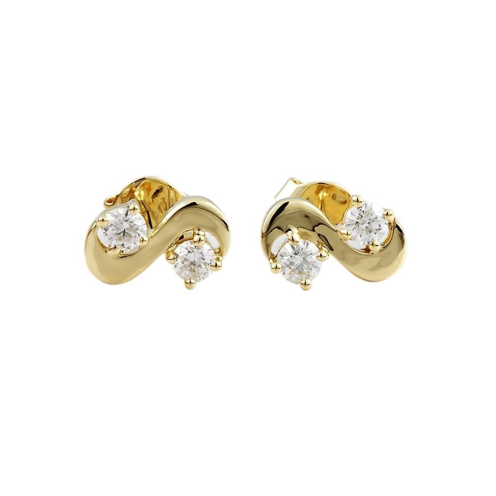 9ct Yellow Gold 0.59ct Round Brilliant Cut Diamond Two Stone Stud Earrings