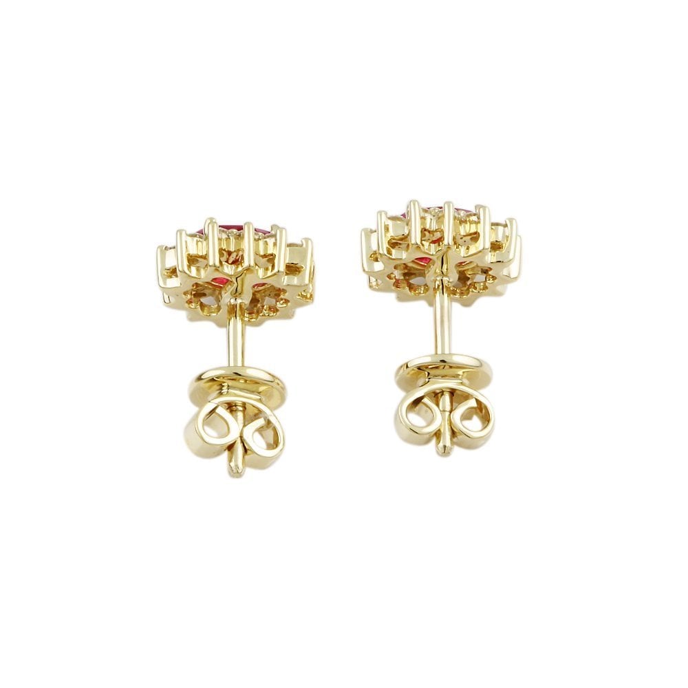 9ct Yellow Gold 0.38ct Round Brilliant Cut Diamond and 1.02ct Oval Ruby Cluster Stud Earrings