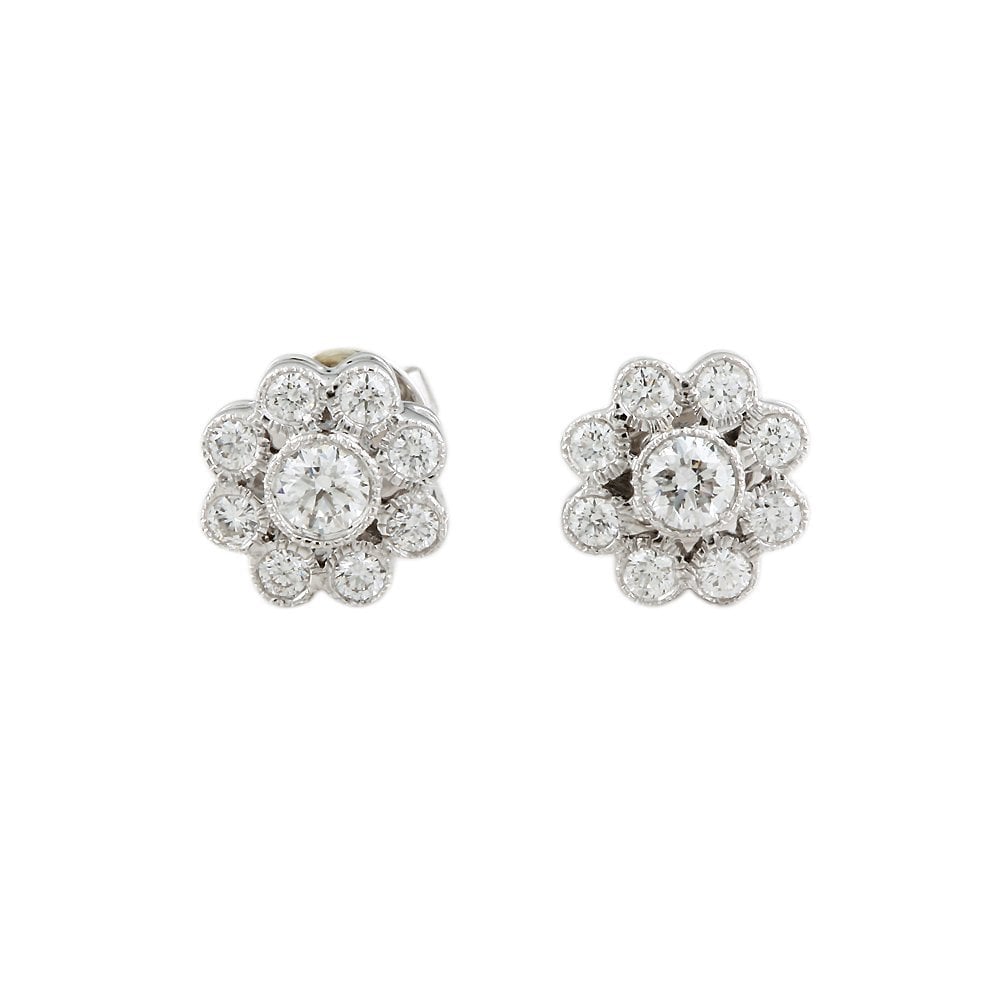 9ct White Gold 0.45ct Round Brilliant Cut Diamond Flower Cluster Earrings