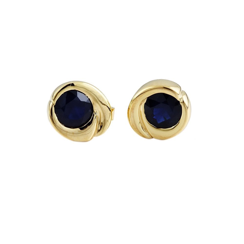9ct Yellow Gold 1.65ct Round Blue Sapphire Single Stone Stud Earrings