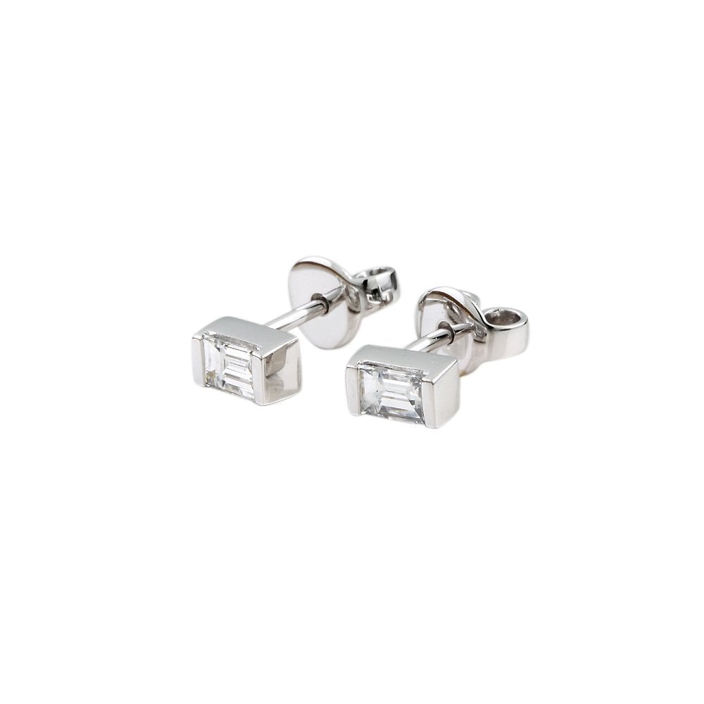 9ct White Gold 0.51ct Baguette Cut Diamond Solitaire Stud Earrings