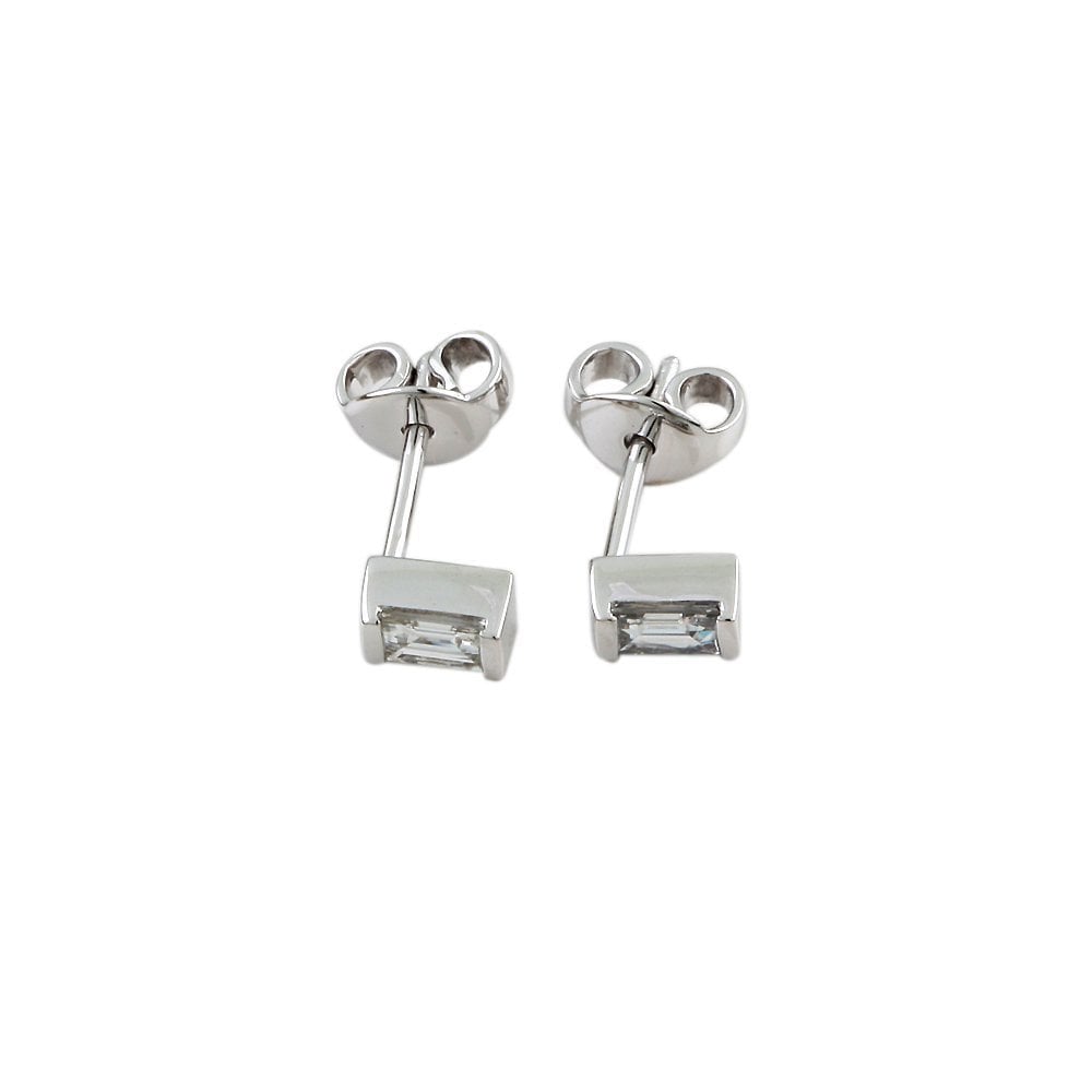 9ct White Gold 0.51ct Baguette Cut Diamond Solitaire Stud Earrings