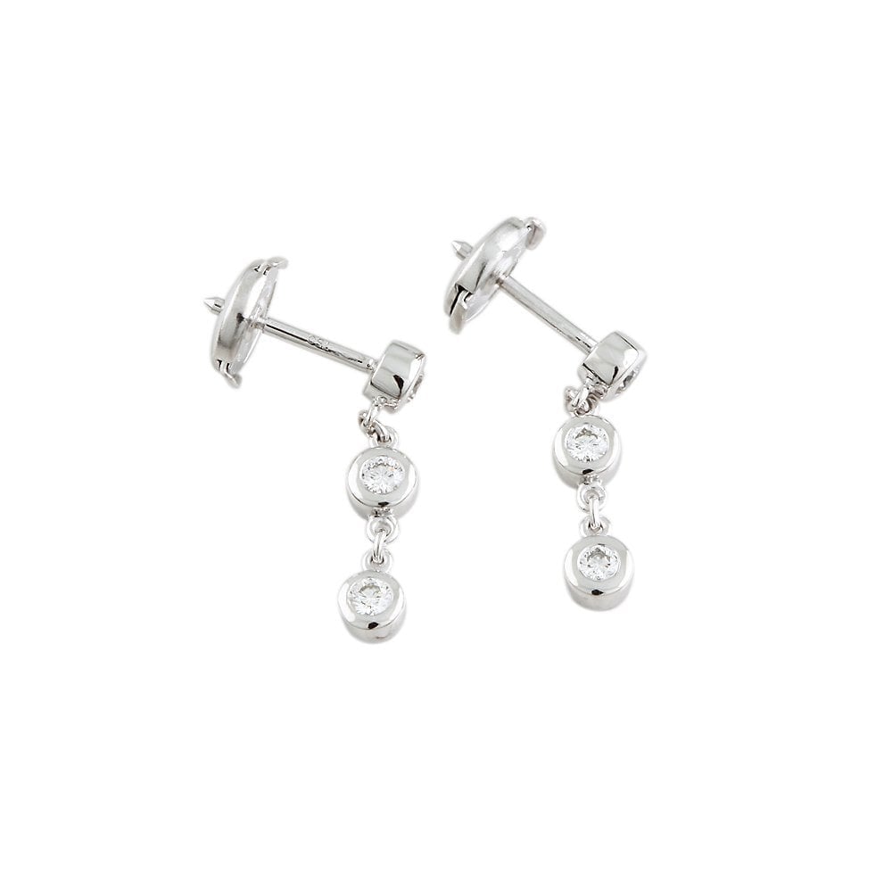 9ct White Gold 0.35ct Round Brilliant Cut Diamond Three Stone Drop Earrings