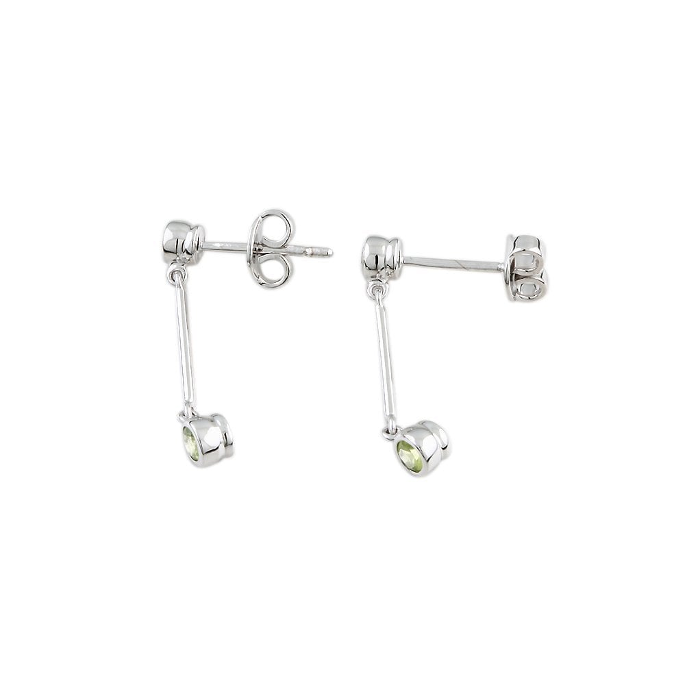9ct White Gold 0.14ct Round Brilliant Cut Diamond and 0.22ct Round Peridot Two Stone Drop Earrings