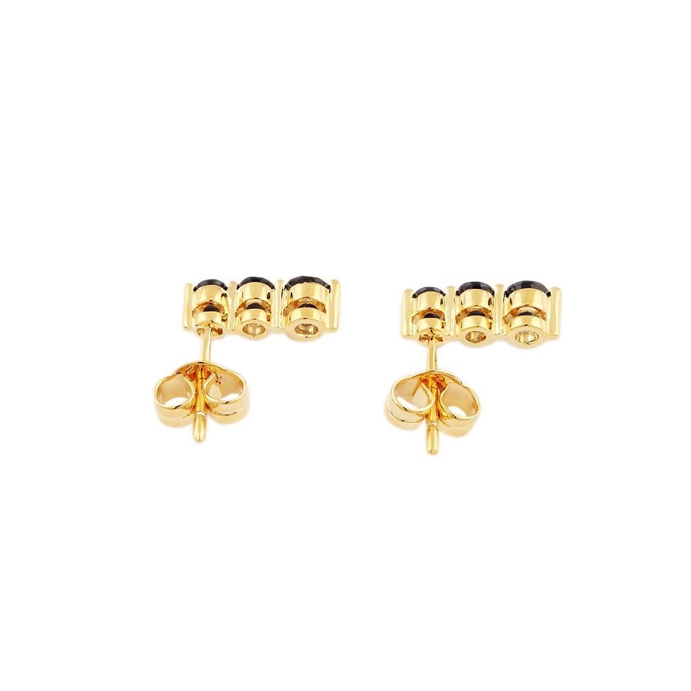 9ct Yellow Gold 1.04ct Round Blue Sapphire Three Stone Drop Earrings