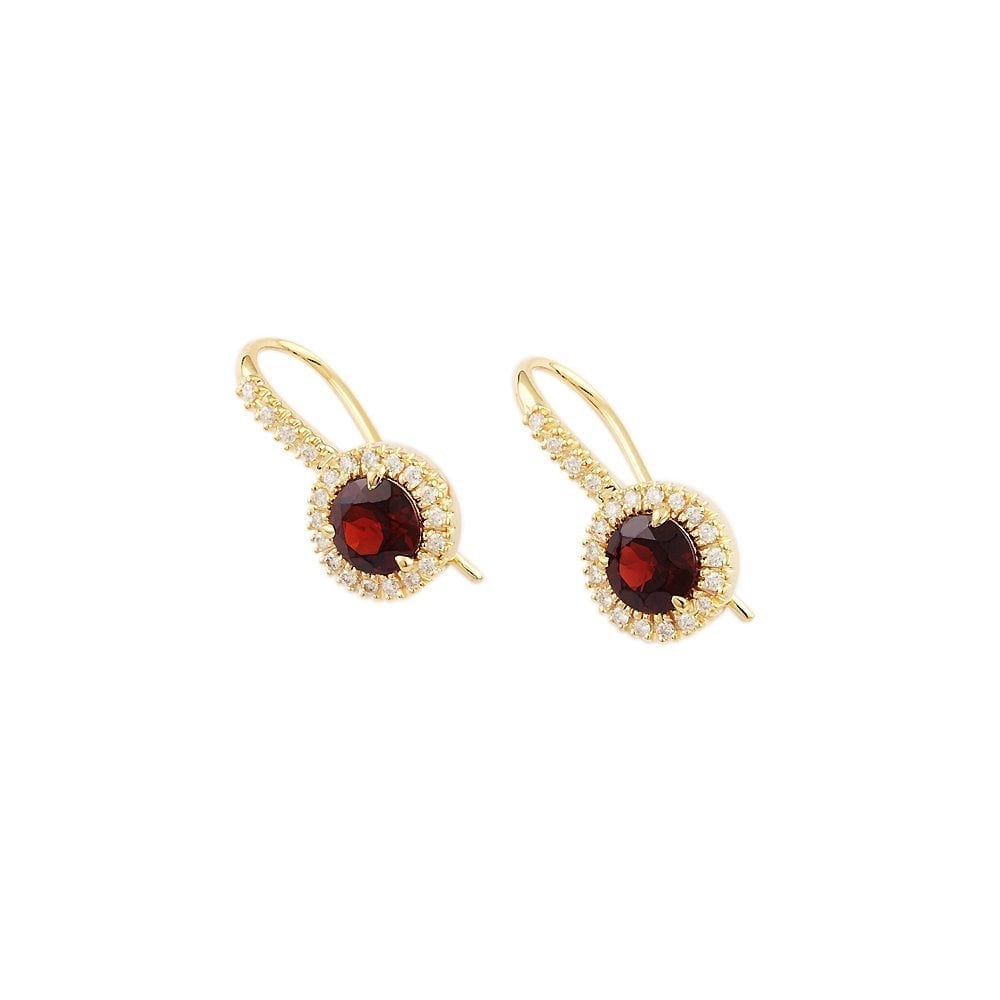9ct Yellow Gold 0.42ct Round Brilliant Cut Diamond and 3.05ct Round Garnet Cluster Style Drop Earrings