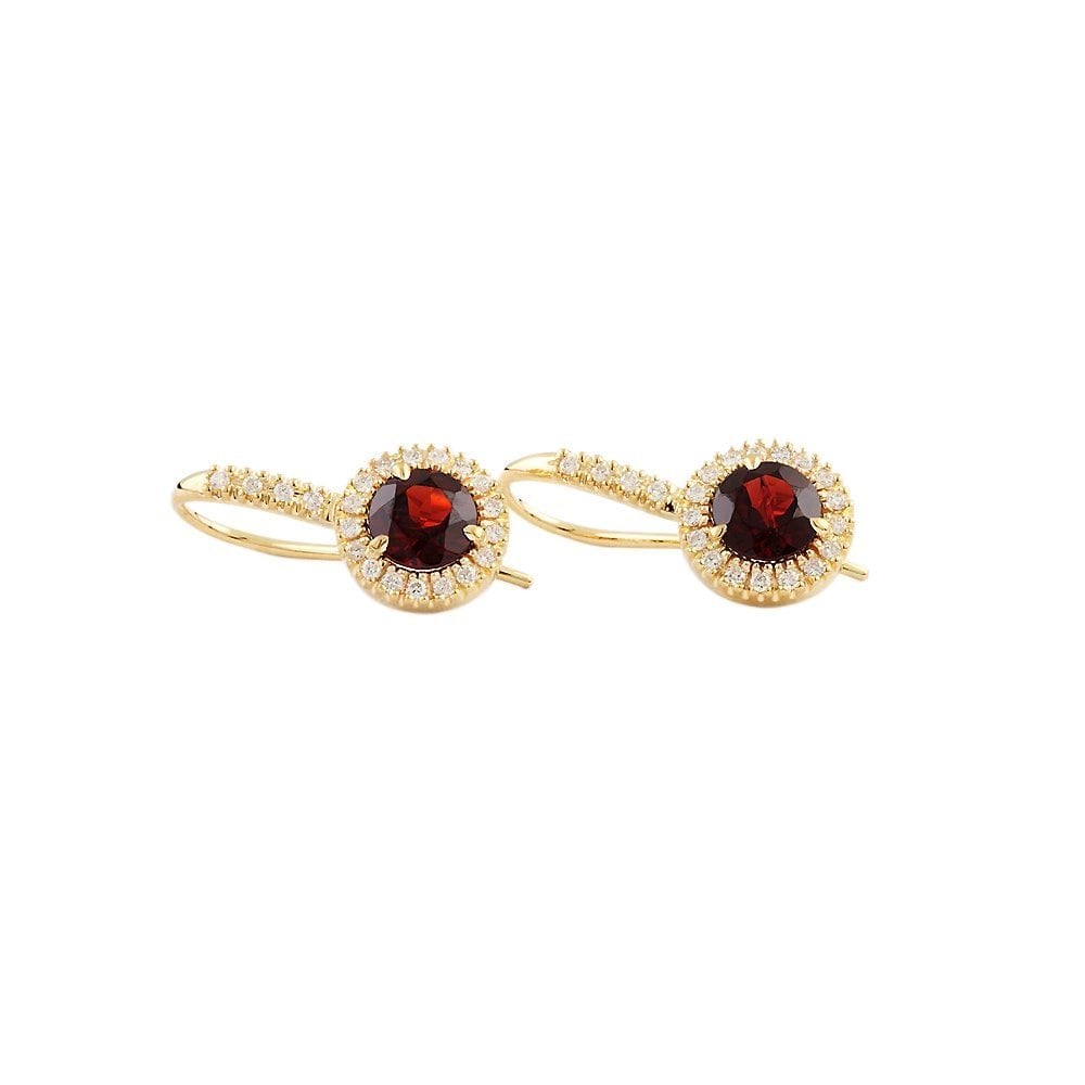 9ct Yellow Gold 0.42ct Round Brilliant Cut Diamond and 3.05ct Round Garnet Cluster Style Drop Earrings