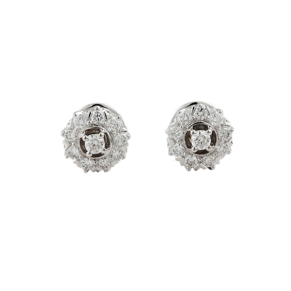 9ct White Gold 0.83ct Round Brilliant Cut Diamond Cluster Earrings