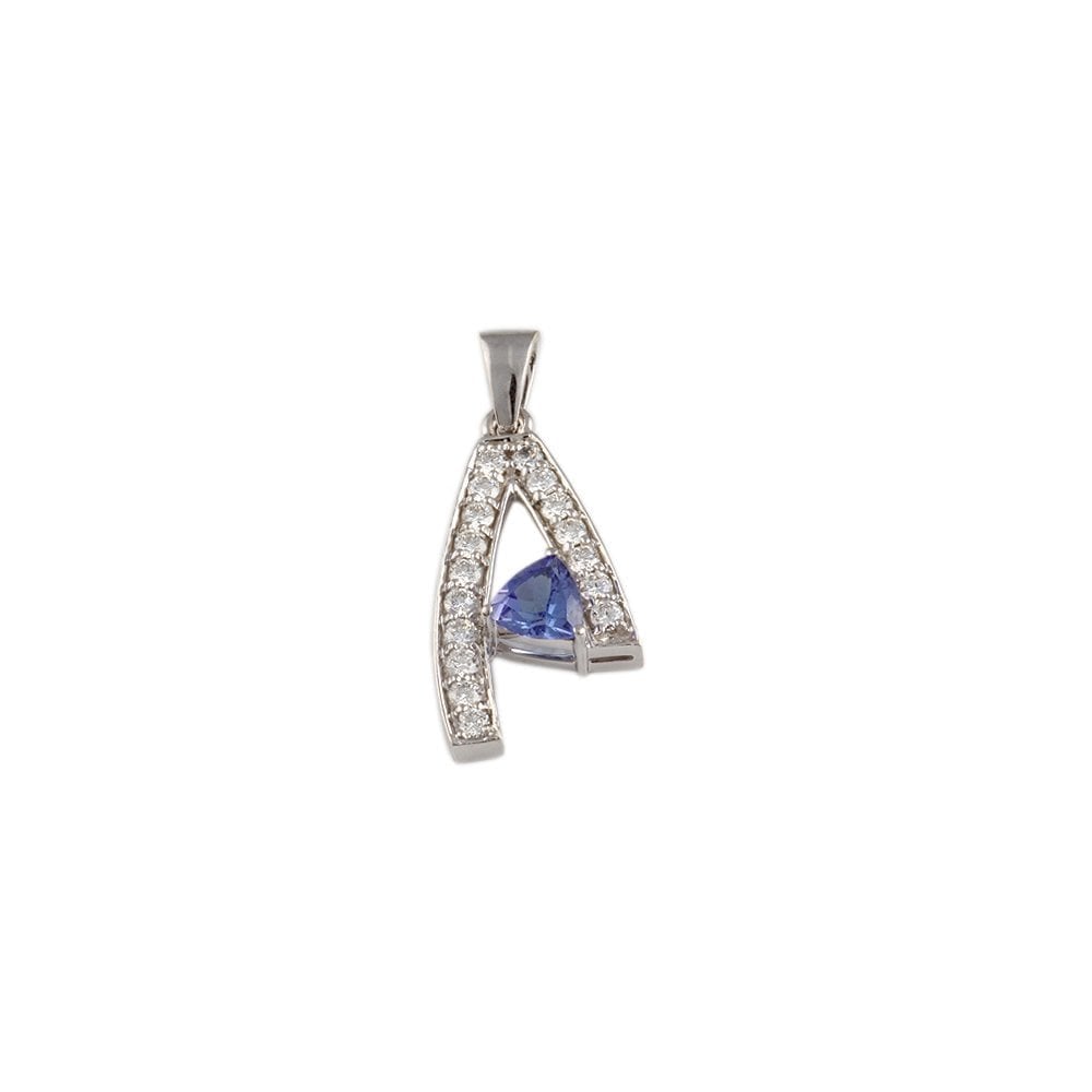 9ct White Gold 0.36ct Round Brilliant Cut Diamonds and 0.47ct Trillion Tanzanite Cluster Pendant