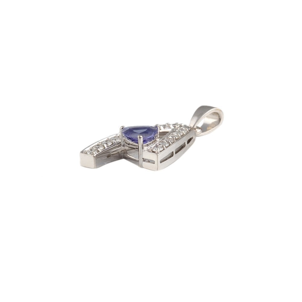 9ct White Gold 0.36ct Round Brilliant Cut Diamonds and 0.47ct Trillion Tanzanite Cluster Pendant