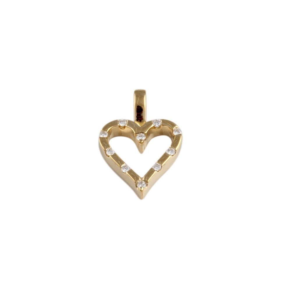 9ct Yellow Gold Round Brilliant Cut Diamonds Heart Pendant 0.05ct