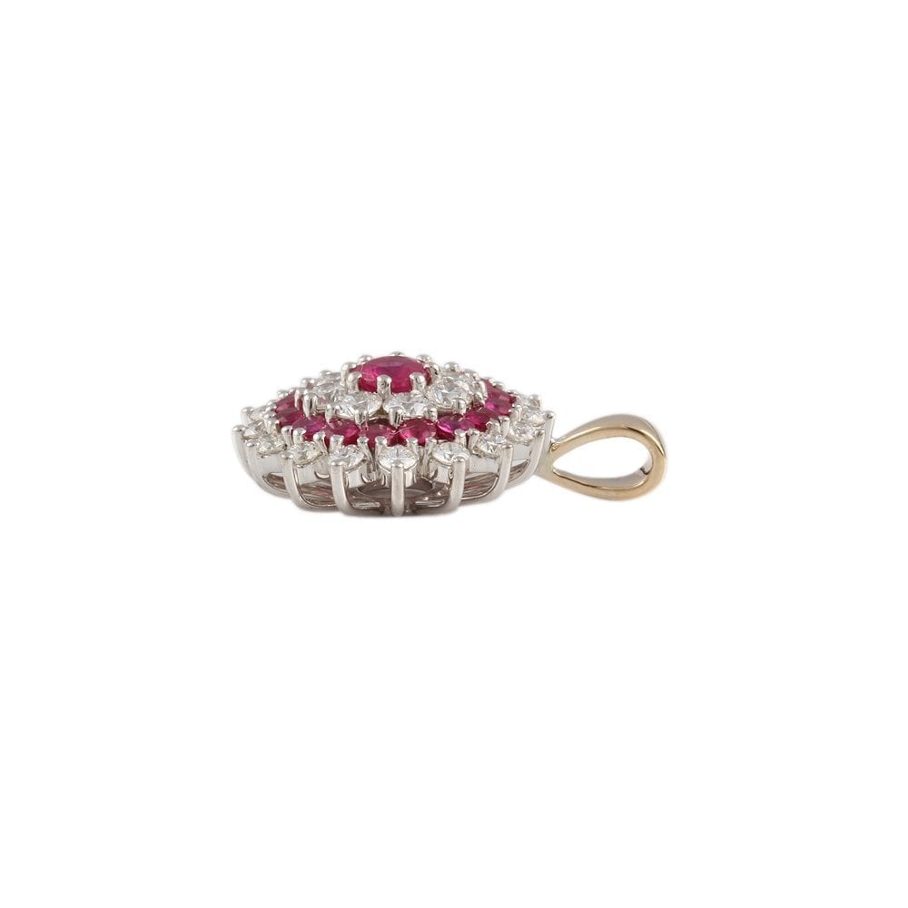 9ct Yellow and White Gold 1.30ct Round Brilliant Cut Diamonds and 1.33ct Round Ruby Cluster Pendant