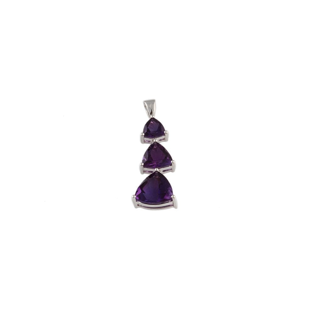 9ct White Gold 4.90ct Trillion Cut Amethyst Drop Pendant