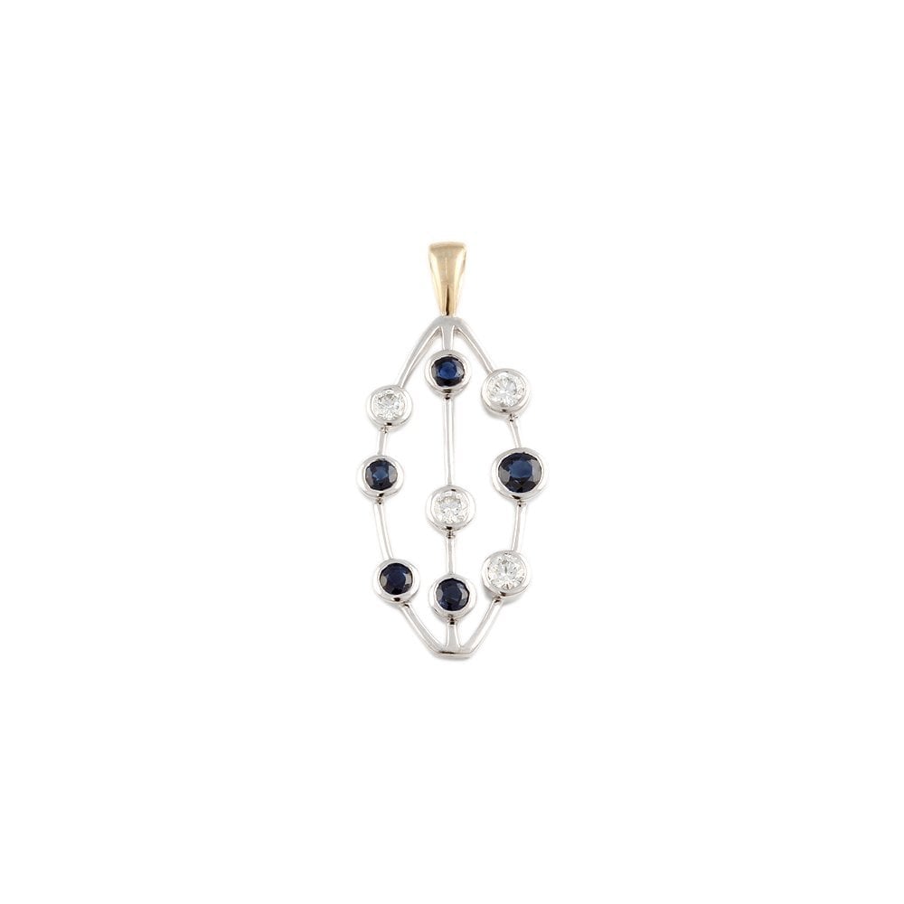 9ct Yellow and White Gold 0.52ct Round Brilliant Cut Diamonds and 1.02ct Round Blue Sapphire Pendant