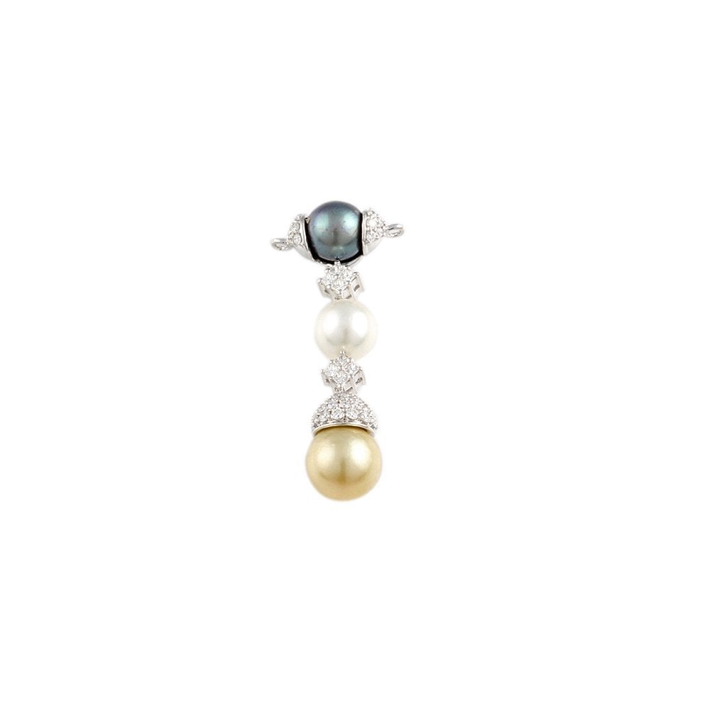 9ct Yellow and White Gold 0.47ct Round Brilliant Cut Diamonds 10.95ct Round Pearls Drop Pendant