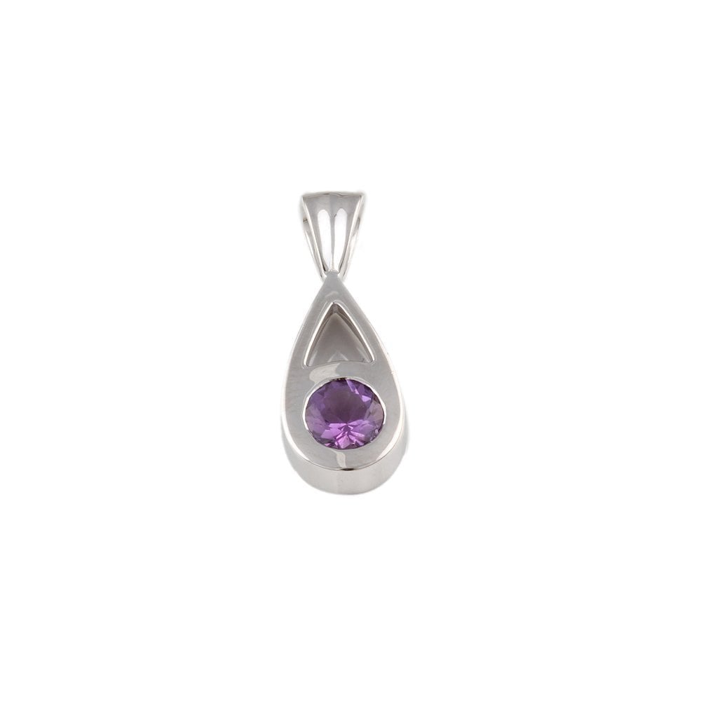 9ct White Gold 0.45ct Round Amethyst Single Stone Pendant