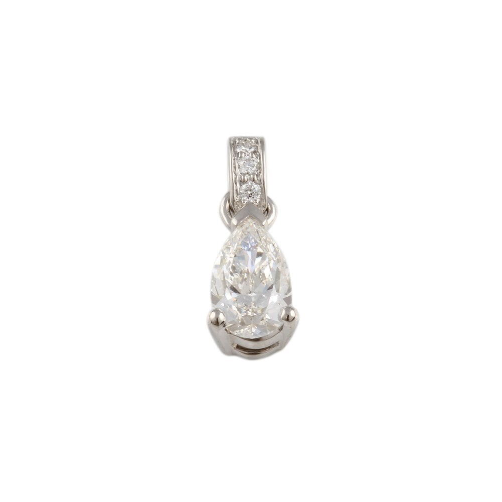 9ct White Gold 1.01ct Pear Shaped and 0.04ct Round Brilliant Cut Diamonds Drop Pendant