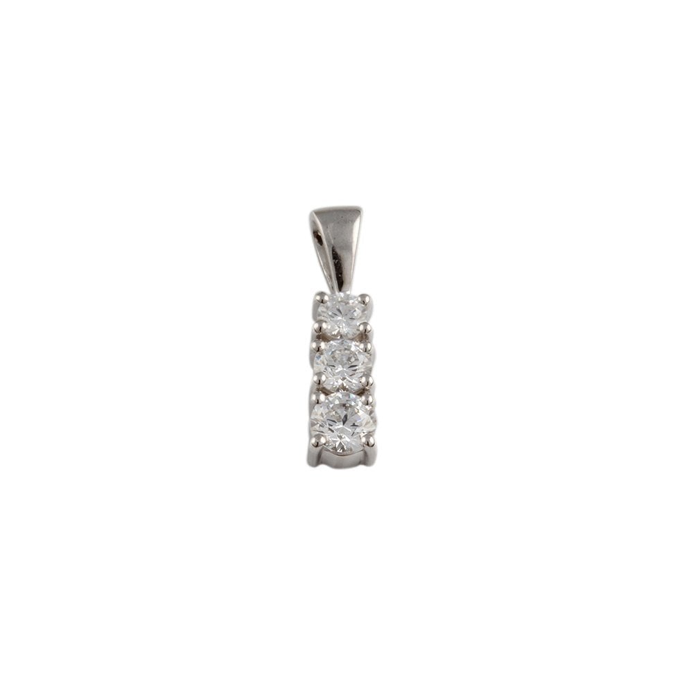 9ct White Gold 0.75ct Round Brilliant Cut Diamonds Three Stone Drop Pendant