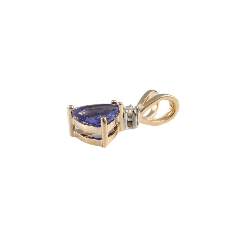 9ct Yellow Gold 0.06ct Round Brilliant Cut Diamond and 1.12ct Trillion Shape Tanzanite Pendant