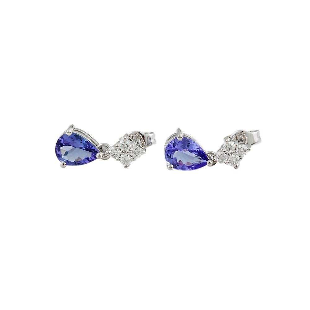 White Gold 0.30ct Round Brilliant Cut Diamonds and 2.19ct Pear Shape Tanzanite Drop Earrings