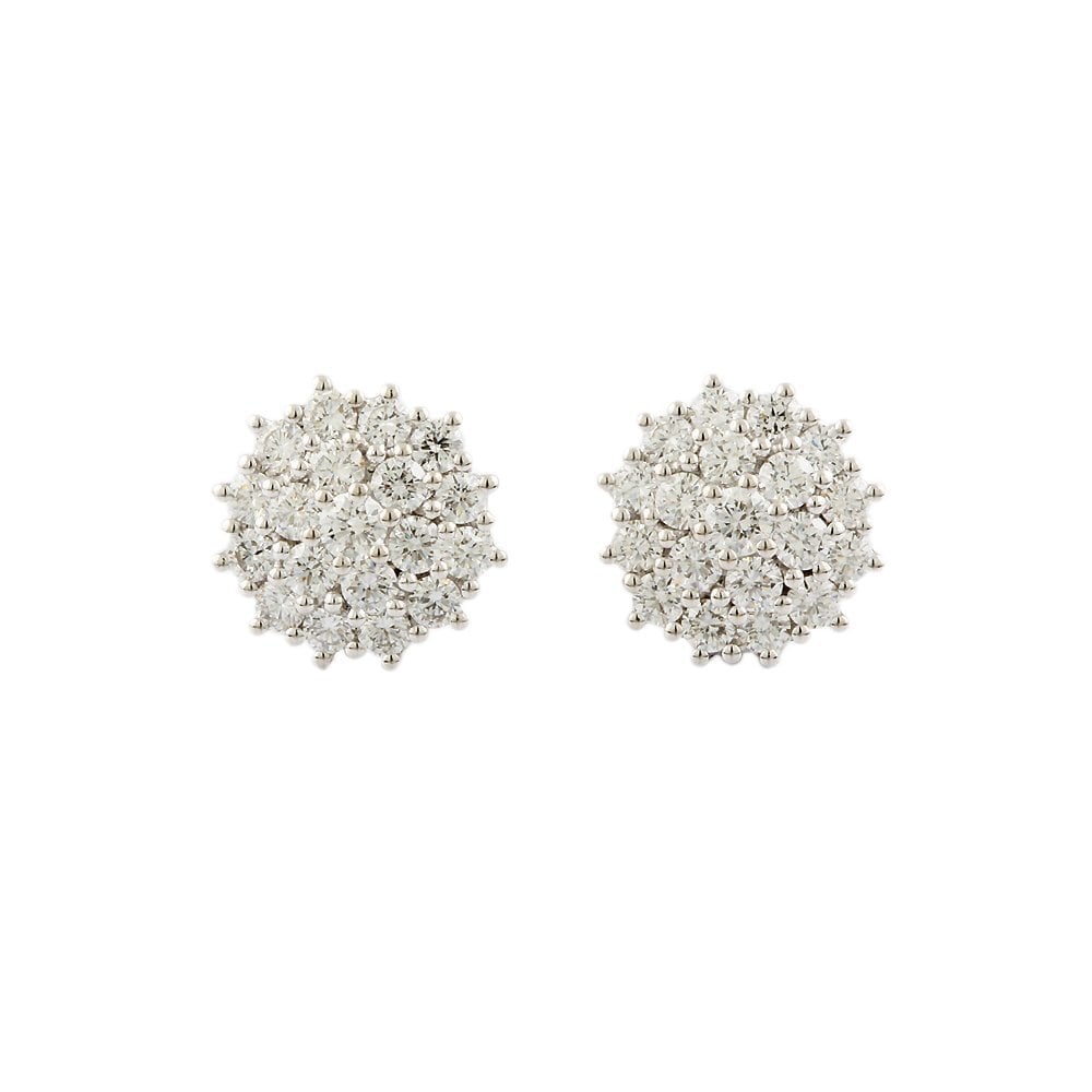 9ct White Gold 1.49ct Round Brilliant Cut Diamond Cluster Earrings