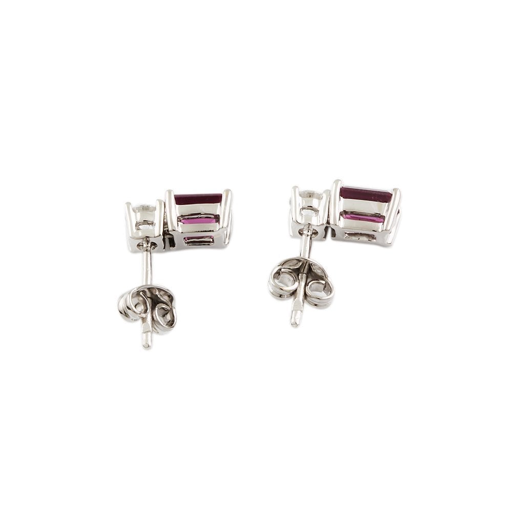 White Gold 0.56ct Round Brilliant Cut Diamond and 1.63ct Emerald Shaped Garnet Two Stone Earrings